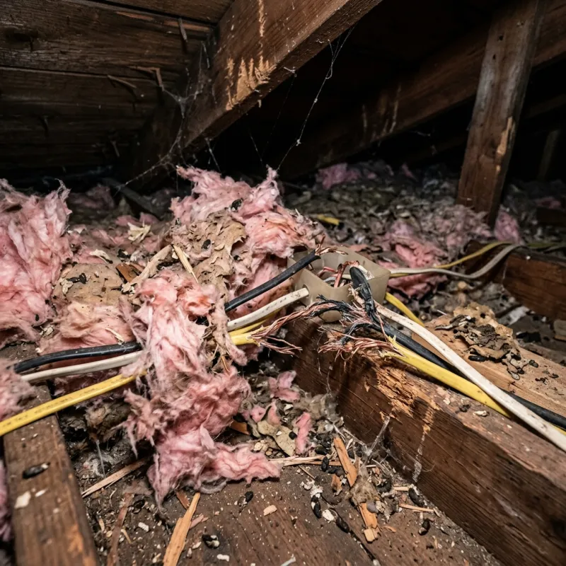 Contaminated ceiling insulation being assessed in a Herne Hill roof space