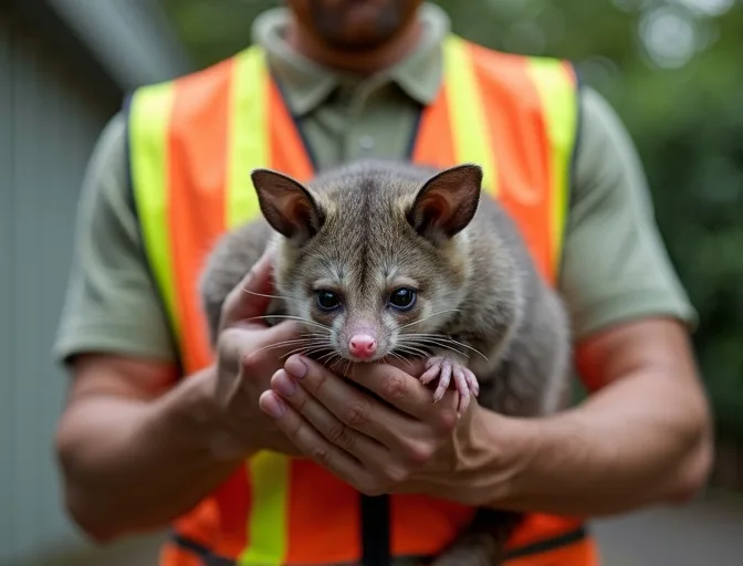 Animal handler safely recovering a deceased possum in Herne Hill