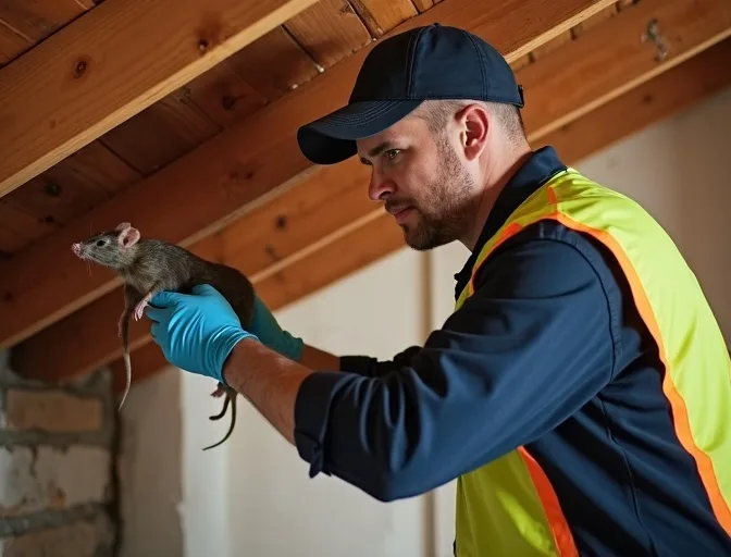 Technician inspecting a roof cavity for a dead rat in Herne Hill